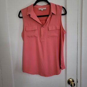 Loft Pink Sleeveless Blouse with front pockets Size Large Petite